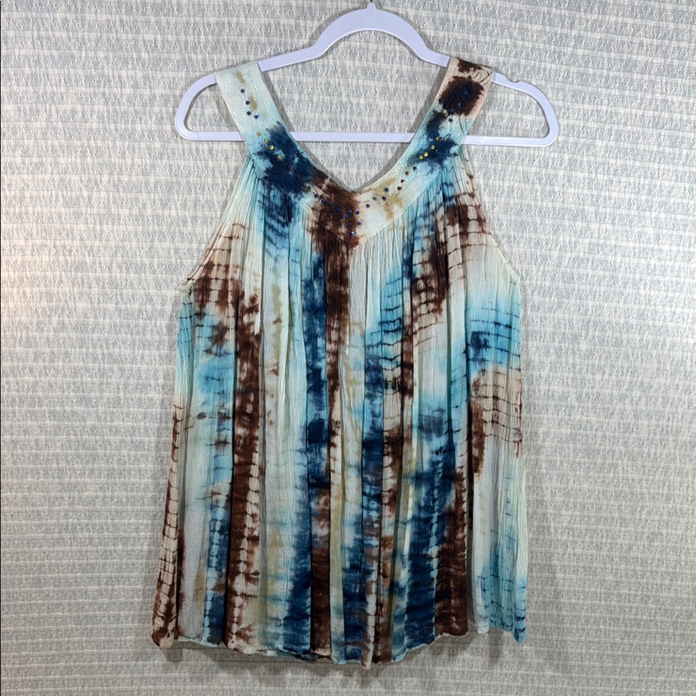 Charlie Paige Tie-Dye Sleeveless Top - Blue and Brown